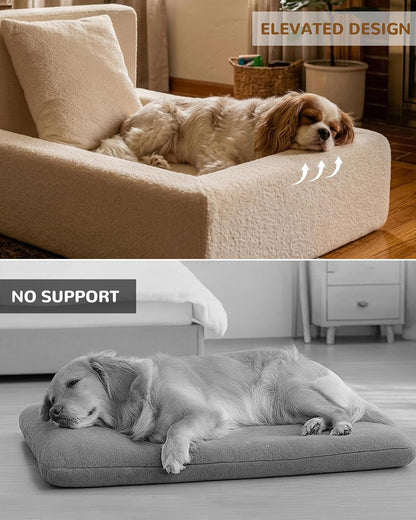 Boucle Dog Bed with Pillow, Furniture Style Dog Couch with Backrest, Washable Calming Pet Sofa Lounge for Small Medium Dogs, Beige4