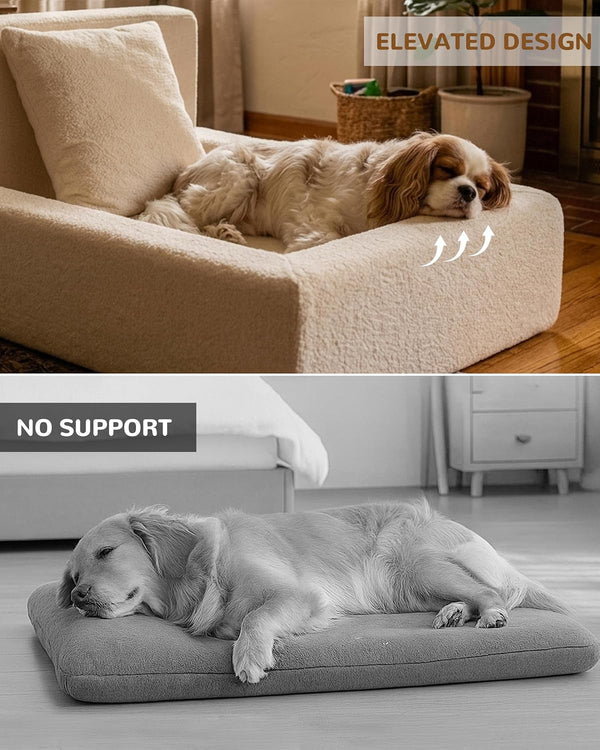 Boucle Dog Bed with Pillow, Furniture Style Dog Couch with Backrest, Washable Calming Pet Sofa Lounge for Small Medium Dogs, Beige4