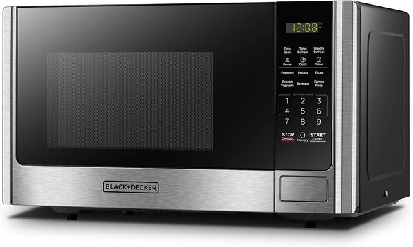 BLACK+DECKER Countertop Microwave Oven, 0.9 Cu.Ft, 900W, Stainless Steel | 10 Power Levels, Push-Button Door, Child Safety Lock, Countertop, 6 Auto Cook Presets8