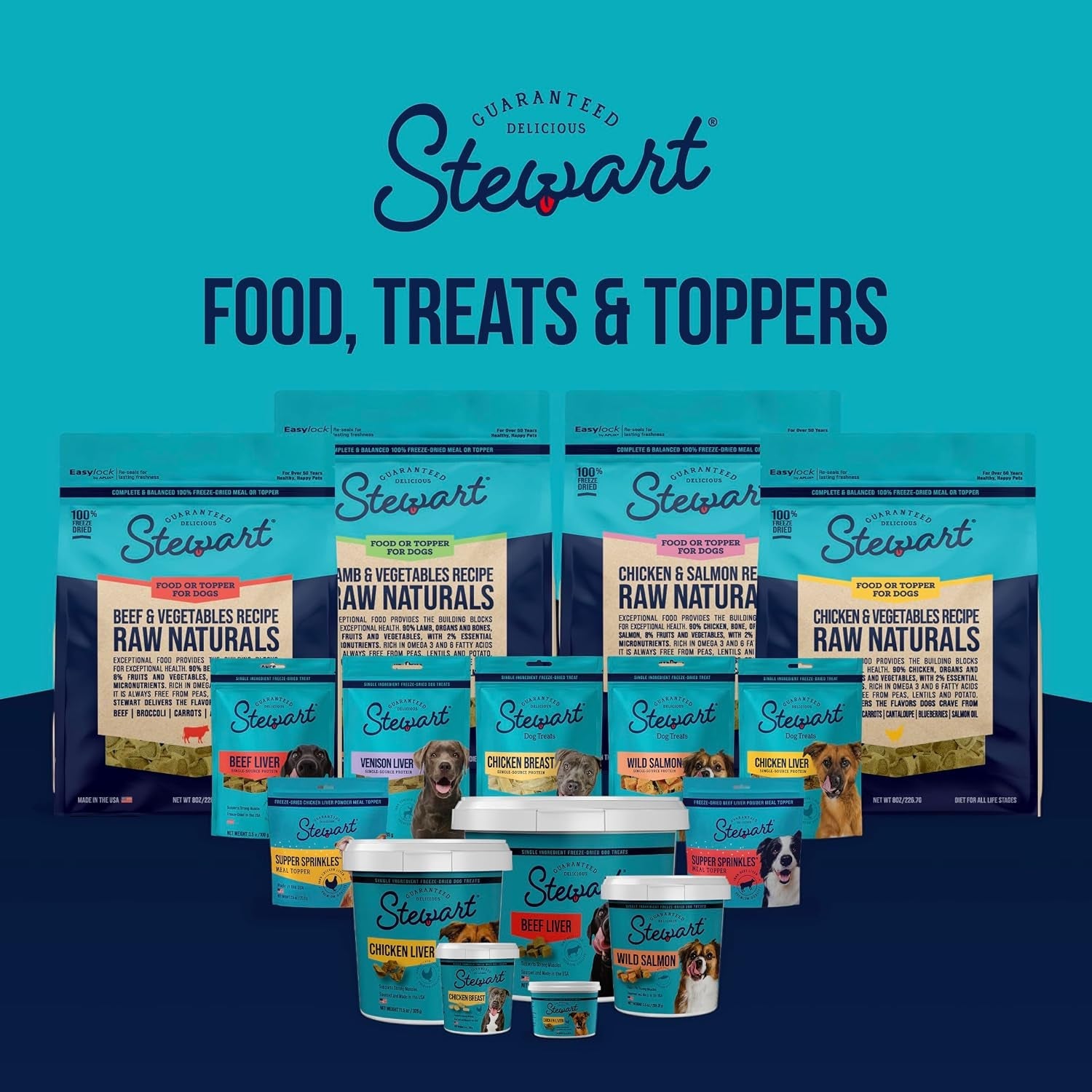 stewart-freeze-dried-dog-treats-three-flavor-variety-pack-9-oz-tub-premium-quality-raw-protein-single-ingredient-high-protein-training-treats-food-topper-no-refrigeration-cat-friendly