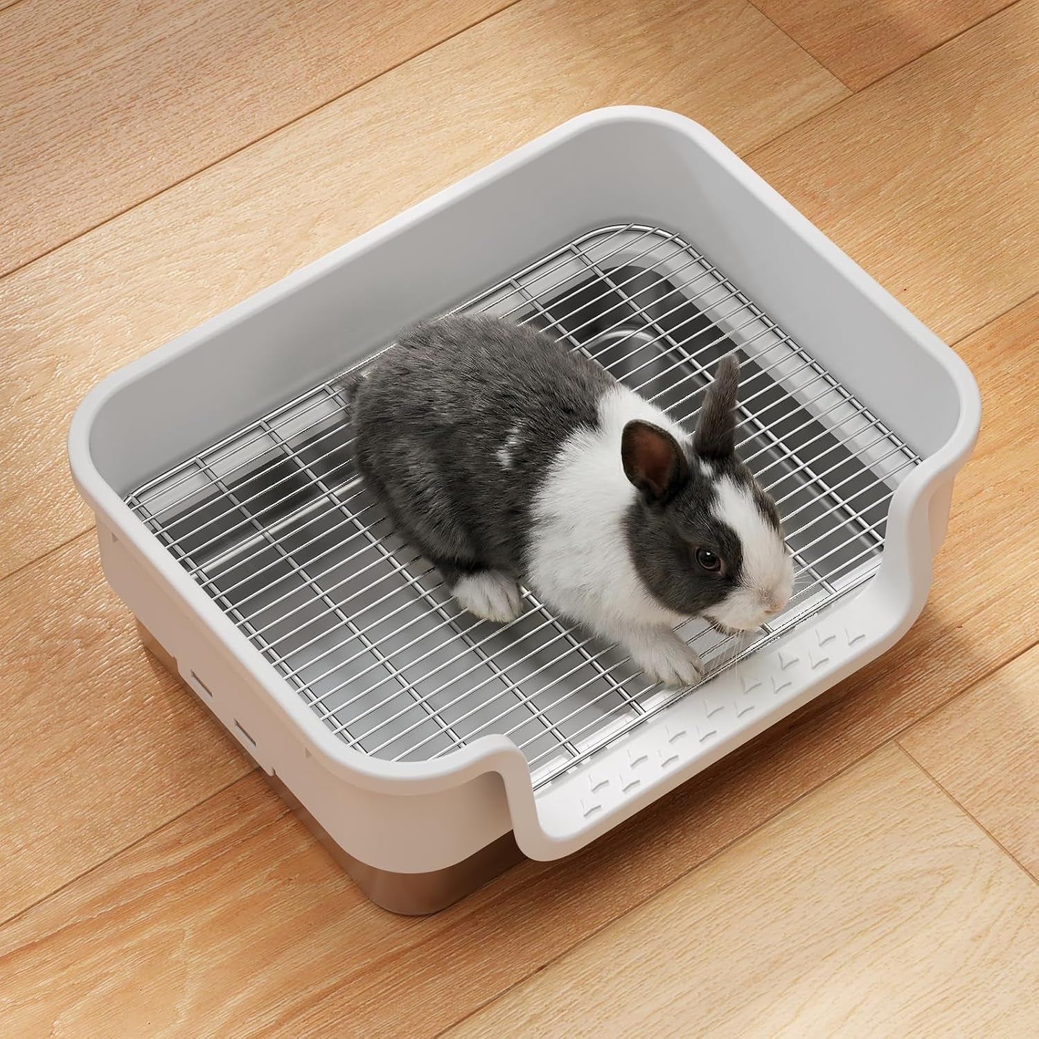 stainless-steel-sifting-litter-box-for-rabbit-bunny-16-9-13-4-inl-w-raised-border-split-double-layer-metal-grate-easy-clean-extra-large-space-for-guinea-pig-ferret