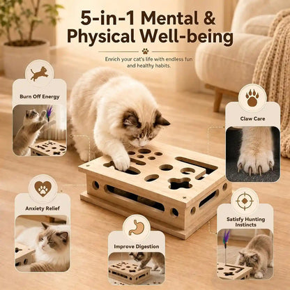 2026 New Cat Scratch Puzzle Enrichment Box, Interactive Cat Nail File Box with Catnip & Bell Ball, Cat Scratcher Toy with Teaser Wand, Stress-Free Alternative to Clippers & Grinders5