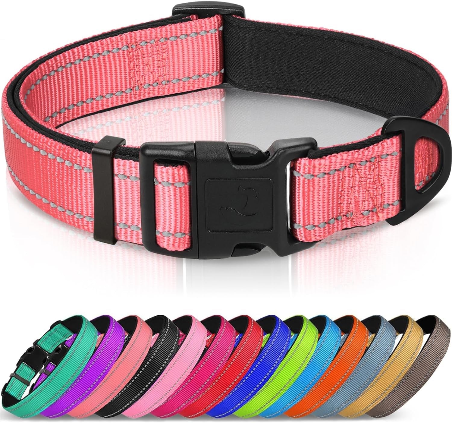 joytale-reflective-dog-collar-adjustable-neoprene-padded-teal-l-breathable-nylon-for-large-dogs-no-chafing-on-walks-and-outdoor-hikes-tear-resistant-webbing-metal-d-ring-night-safety