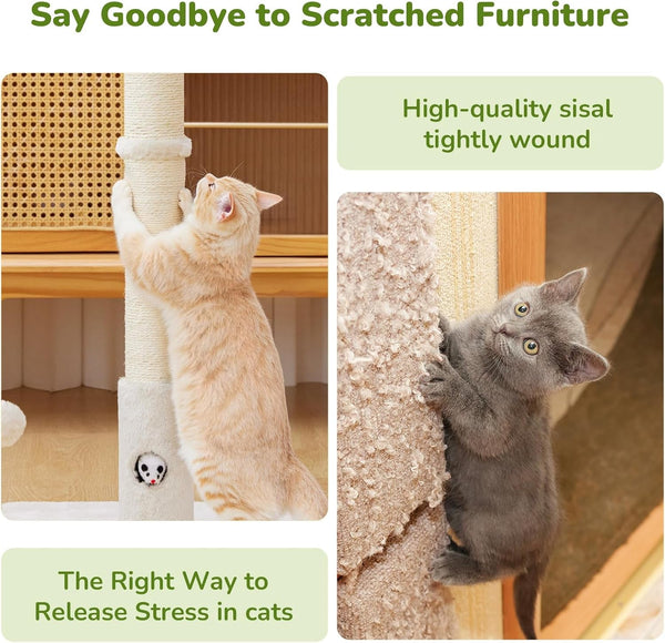 Woochpet 33"Scratching Posts for Kittens,White Sisal Cat Scratcher with Toy | Scratch Post with Mouse Hole,Cat Toys,Reinforced Stable Base,Cat Tree Tower5