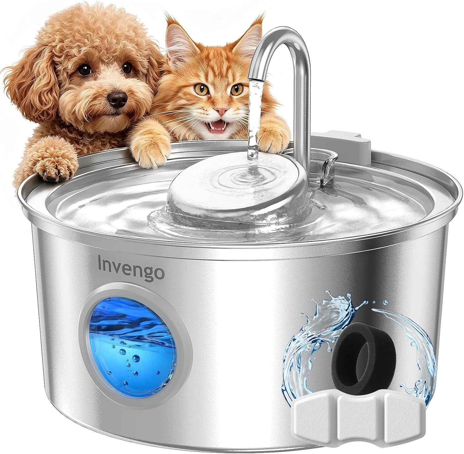 invengo-cat-water-fountain-stainless-steel-108oz-3-2l-pet-fountain-with-large-water-level-window-ultra-quiet-automatic-cat-water-dispenser-for-cats-and-dogs-2-flow-modes-splash-proof-design