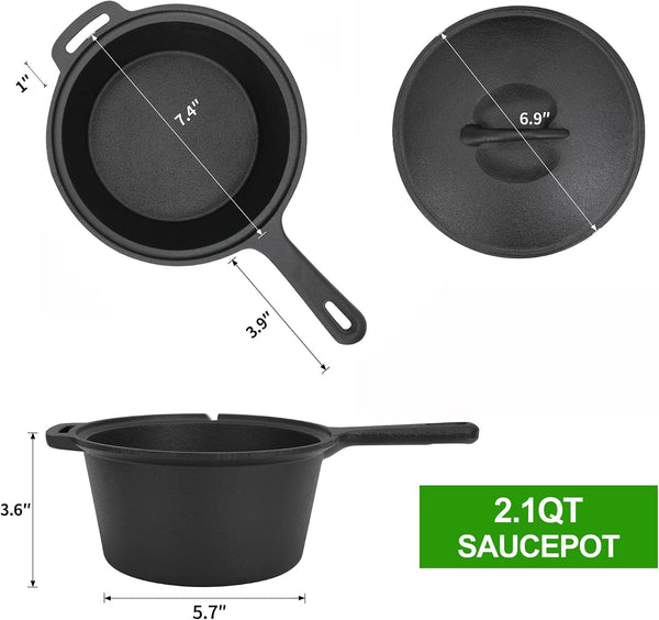 8 Piece Pre-Seasoned Dutch Oven Cooking Set Cast Iron Camping Kitchen Cookware Bakeware Skillets & Square Grill Pan W/Vintage Carrying Wood Box for Ourdoor Home BBQ Baking3
