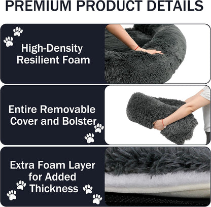 Calming Dog Bed for Couch, Thickened Plush Dog Mat with Raised Bolster, Washable Pet Sofa Bed & Furniture Protector, Non-Slip Dog Couch Cover for Small Medium Large Dogs & Cats (Dark Gray, X-Small)2