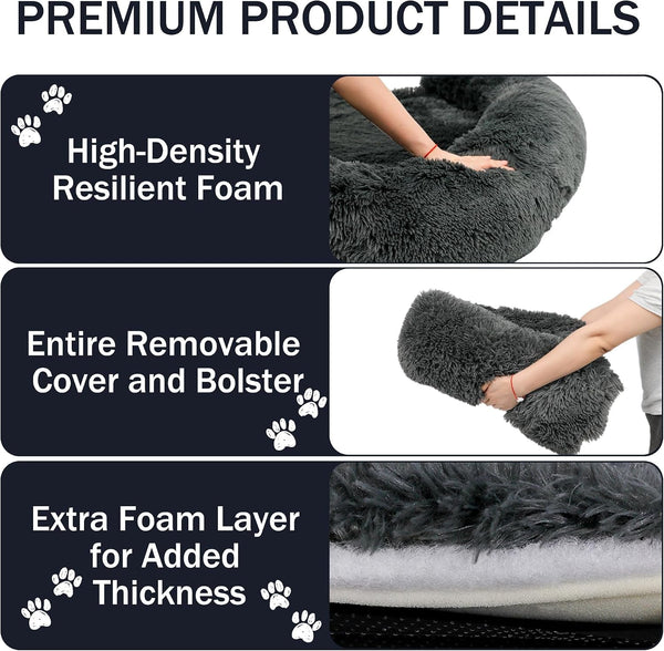 Calming Dog Bed for Couch, Thickened Plush Dog Mat with Raised Bolster, Washable Pet Sofa Bed & Furniture Protector, Non-Slip Dog Couch Cover for Small Medium Large Dogs & Cats (Dark Gray, X-Small)2