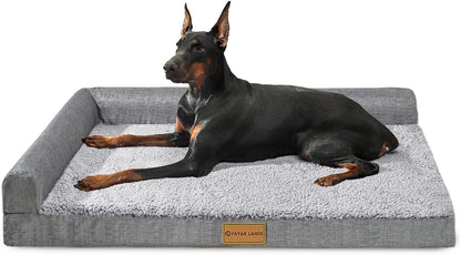 Patas Lague Orthopedic Large Dog Bed Pet Sofa Beds 36''X24'' Black | L Bolster Egg-Crate Foam Dog Couch for Large Sized Dogs, Waterproof Removable Washable Cover, Pet Mat with Nonskid Bottom25