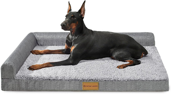 Patas Lague Orthopedic Large Dog Bed Pet Sofa Beds 36''X24'' Black | L Bolster Egg-Crate Foam Dog Couch for Large Sized Dogs, Waterproof Removable Washable Cover, Pet Mat with Nonskid Bottom25