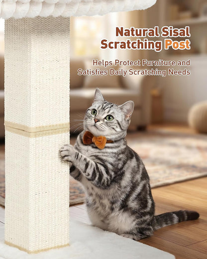 Morden Cat Scratching Post with Top Plush Bed for Indoor Cats | Removable & Washable Perch, Small Morden Cat Tree, Cat Tower with Scratch Post, Natural Sisal, White6