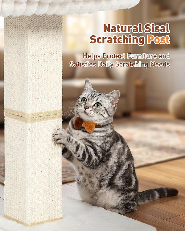 Morden Cat Scratching Post with Top Plush Bed for Indoor Cats | Removable & Washable Perch, Small Morden Cat Tree, Cat Tower with Scratch Post, Natural Sisal, White6