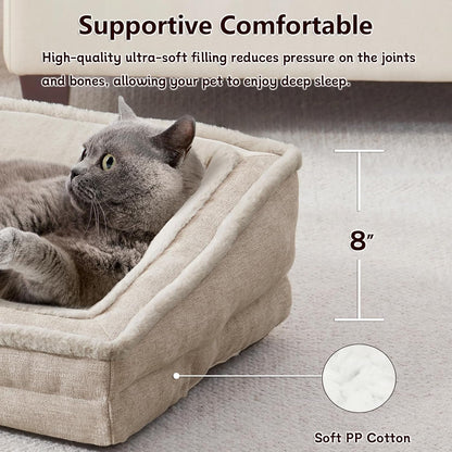 Laojin Balhen Cat Couch for Pets, Washable Cat Beds for Indoor Cats, Super Soft Plush Supportive Dog Couch Bed for Puppy and Kitten with Anti-Slip Bottom, 24Inch, Beige3
