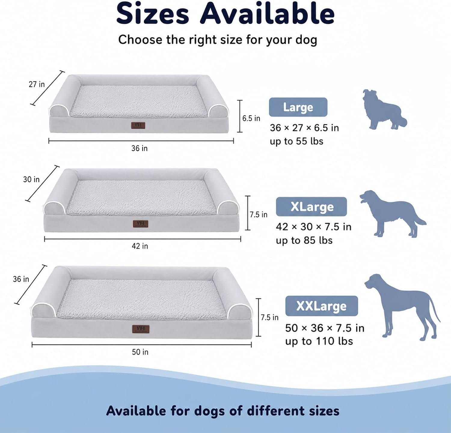 western-home-orthopedic-xl-dog-bed-extra-large-washable-dog-couch-42in-removable-cover-waterproof-liner-3-sided-bolster-for-neck-support-anti-slip-bottom-oeko-tex-certified-grey-up-to-85-lbs