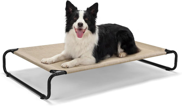 Veehoo Cooling Elevated Dog Bed, Outdoor Dog Bed for Large Dogs, Raised Dog Cot with Thickened Frame, Durable Teslin Mesh & Anti-Slip Rubber Feet, Pet Hammock for Indoor or Camping, 41" X 26", Black9