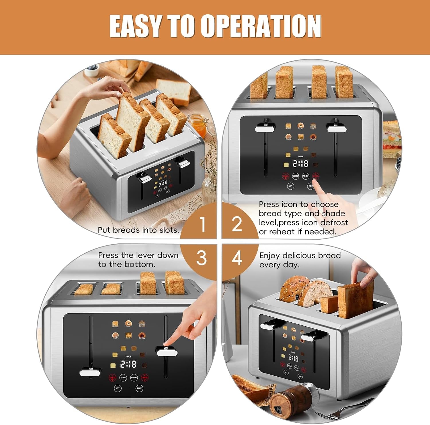 smart-digital-4-slice-touchscreen-toaster-wide-slots-dual-control-digital-timer-6-bread-types-6-shade-settings-defrost-reheat-standby-sound-control-stainless-steel