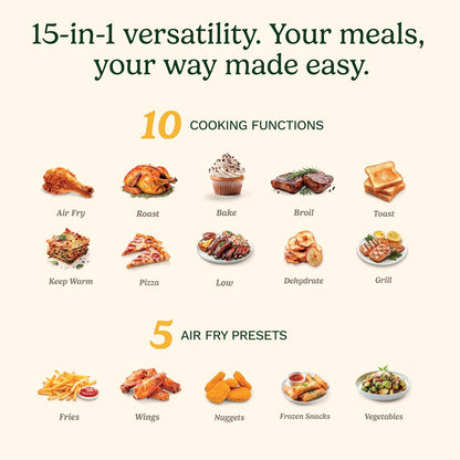 15-In-1 Extra-Large Digital Air Fryer Oven with 9"X13" 2-In-1 Pan, Air Fry 4 Lbs of Wings, Cook a 13 Lb Turkey or 5+ Lb Chicken, Toast 9 Slices of Bread, and Bake a 13" Pizza, TOA-1125