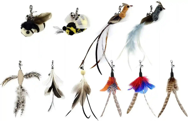 Ttcat 3 Pack Grasshopper Cat Wand Refills, Realistic Green Insect Natural Feather Detachable Replacement Toy with Bell, Universal Lobster Clip-On Cat Teaser Attachments.8