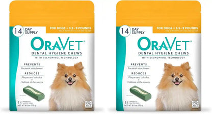 Oravet Dental Chews for Dogs, Oral Care and Hygiene Chews (Extra Small Dogs, 3.5-9 Lbs.) Yellow Pouch, 30 Count | Vohc-Accepted Dual-Action Chew Reduces Plaque & Tartar, Freshens Breath Barrier Vet-Recommended Yellow 30 Pack11