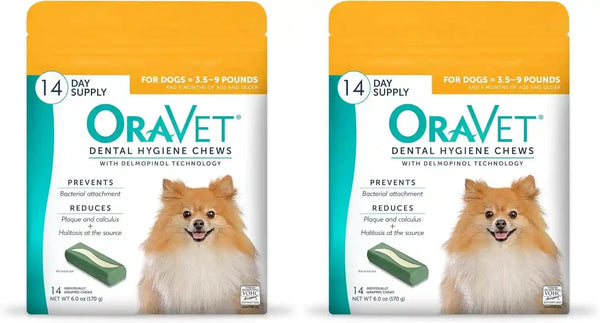 Oravet Dental Chews for Dogs, Oral Care and Hygiene Chews (Extra Small Dogs, 3.5-9 Lbs.) Yellow Pouch, 30 Count | Vohc-Accepted Dual-Action Chew Reduces Plaque & Tartar, Freshens Breath Barrier Vet-Recommended Yellow 30 Pack11