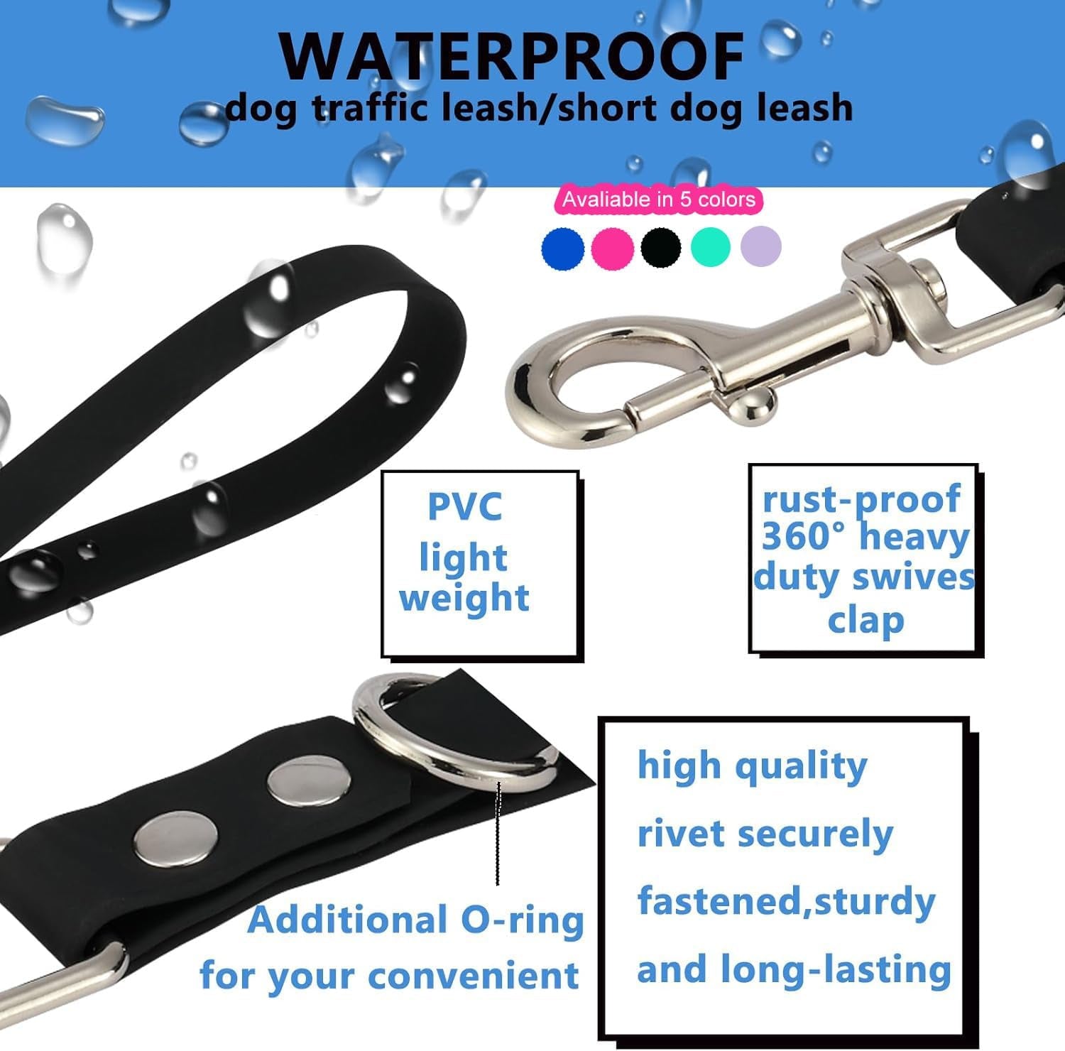 short-dog-leash-9-inch-dogs-lead-grab-tab-heavy-duty-waterproof-pvc-dog-training-traffic-leashes-for-safety-control-behavior-correction-hiking-backup-all-breeds-black-9