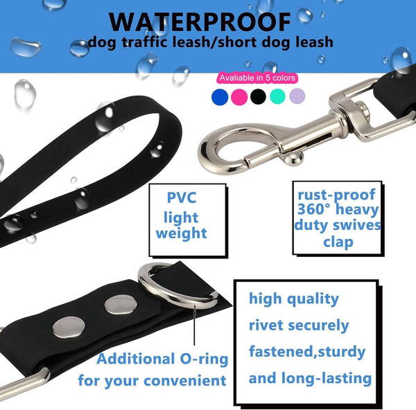 Short Dog Leash - 9 Inch Dogs Lead Grab Tab Heavy Duty Waterproof PVC Dog Training Traffic Leashes for Safety Control Behavior Correction Hiking Backup & All Breeds (Black, 9'')3