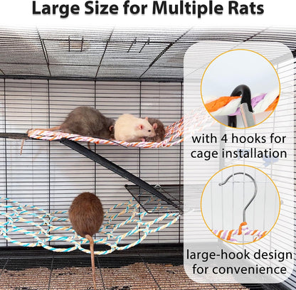 Rat Climbing Rope Net Toy for Cage, Hanging Swing Toy (Random Color) | Multifunctional Small Pet Activity Toy Works as Hemp Perch, Rope Ladder, Bridge and Hammock for Rats, Birds to Climb and Rest4