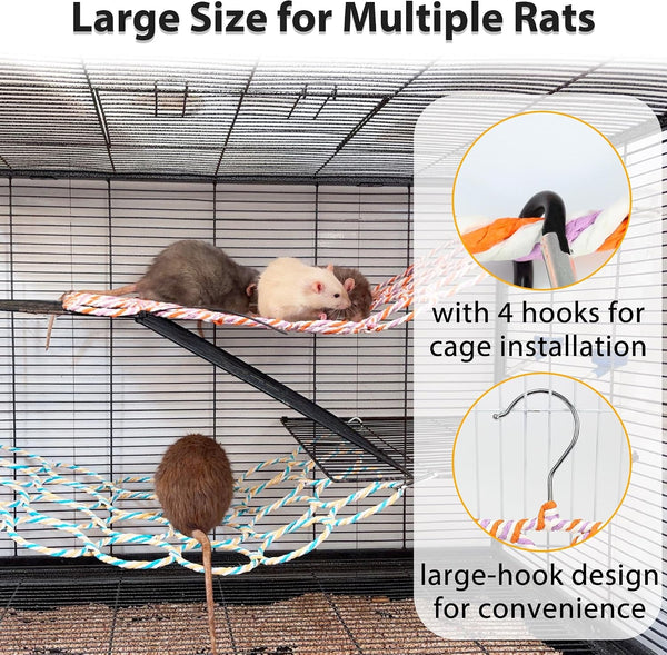 Rat Climbing Rope Net Toy for Cage, Hanging Swing Toy (Random Color) | Multifunctional Small Pet Activity Toy Works as Hemp Perch, Rope Ladder, Bridge and Hammock for Rats, Birds to Climb and Rest4