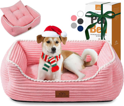 Cat Dog Bed for Pets, Rectangle Pet Bed Gift for Puppy and Kitten, Machine Washable Calming Fluffy Pet Couch Sofa for Indoor Outdoor, Portable Soft Cat Bed with Non-Slip Bottom (Small, Pink)10