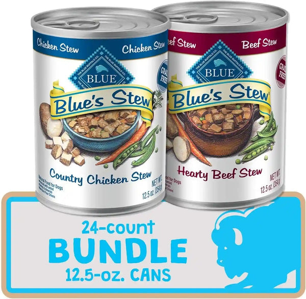 Blue Buffalo Blue’S Stew Variety Pack Hearty Beef & Country Chicken Stew Natural Grain Free Wet Dog Food with Real Meat in Thick Savory Gravy, Natural Ingredients, 12.5-Oz Cans (6 Count)11