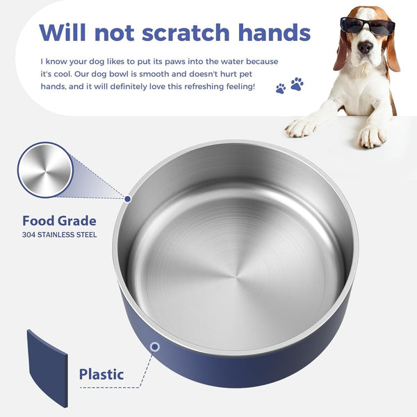 WENBOKMIN Dog Bowl, Stainless Steel Food and Water Bowl, 40Oz, Blue | Non Slip Quiet Bottom, Easy to Clean, Dishwasher Safe4