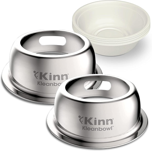 Kinn Kleanbowl Pet Bowl Stainless Steel Frame, 8 Oz (Pack of 1) | Compostable Refills, Spill-Proof Stable, Disposable, Easy Cleaning, No Plastic12