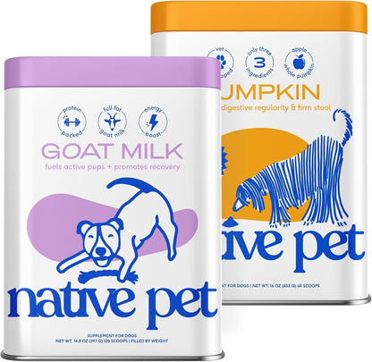Native Pet Goat Milk Powder for Dogs (120 Scoops) & Pumpkin Powder for Dogs (60 Scoops) - Organic Goat Milk Food Topper for a Healthy Digestive System & Organic Pumpkin Fiber1