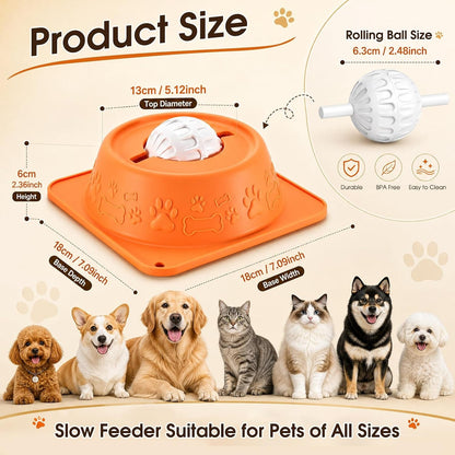 Slow Feeder Dog Bowls, Anti-Slip Dog Lick Bowl with Interactive Rolling Ball, Anxiety Relief Liquid Treat Feeder, Bone Broth Yogurt Licking Toy for Small Medium Large Dogs and Cats(Orange)7