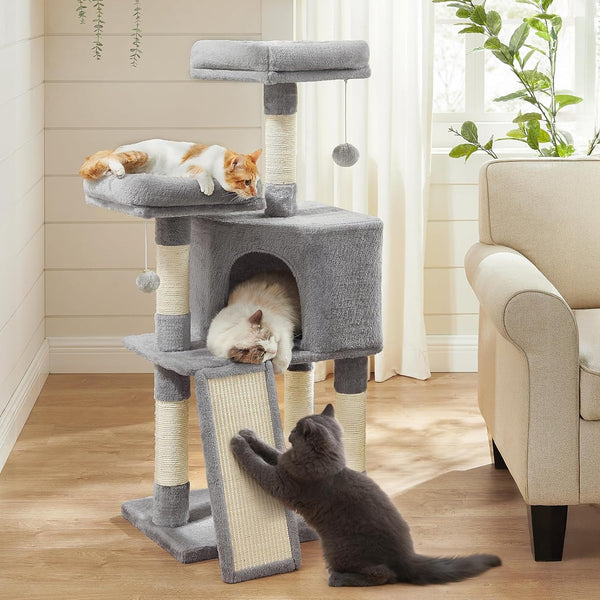 Feandrea Cat Tree, 45.3-Inch Cat Tower, Plush Condo Scratching Post, White | 45.3-Inch Cat Tower, Plush Condo with Scratching Post, Ramp, Perch, Spacious Cave, Cream White7