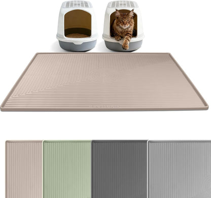 Silicone Cat Litter Mat 47" X 35" Cat Mat for Litter Box, Khaki | Extra Large Cat Litter Trapping Mat for Floor, Waterproof, Non-Slip Kitty Litter Box Mat with Raised Edge, Easy to Clean15