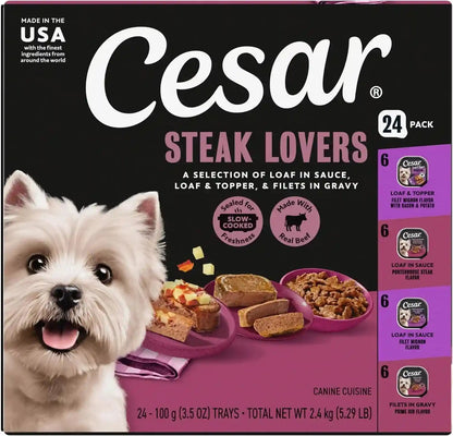 Cesar Wet Dog Food, Steak Lovers Variety Pack, 3.5 Oz, 36 Count | Real Meat #1 Ingredient, Easy Peel Trays, 100% Complete & Balanced, No Fillers, No Added Sugar, No Artificial Flavors23