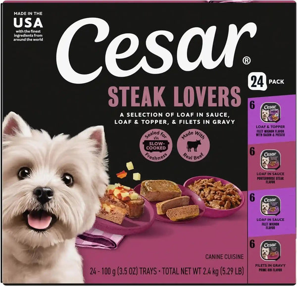 Cesar Wet Dog Food, Steak Lovers Variety Pack, 3.5 Oz, 36 Count | Real Meat #1 Ingredient, Easy Peel Trays, 100% Complete & Balanced, No Fillers, No Added Sugar, No Artificial Flavors23