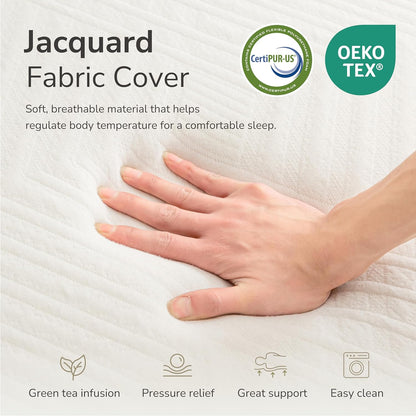 8 Inch Twin Mattress for Kids Green Tea Memory Foam Medium Firm | Bed in a Box, Green Tea Gel for Cool Sleep, Pressure Relief, Single Mattress for Daybed/Bunk/Individual, Certipur-Us, 75"X38"6