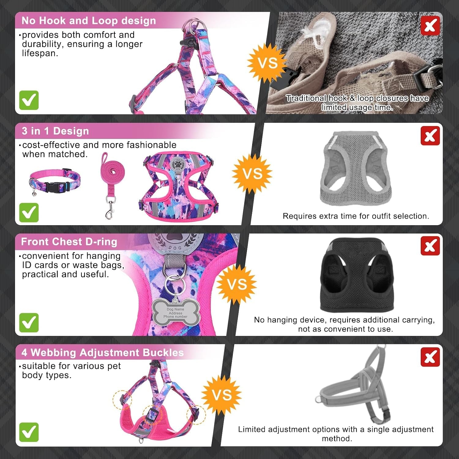 beautyzoo-dog-harness-collar-and-leash-set-no-pull-step-in-dog-harness-for-large-dogs-reflective-no-choke-puppy-vest-harness-adjustable-soft-padded-pet-vest-for-french-bulldog-dark-pink-l