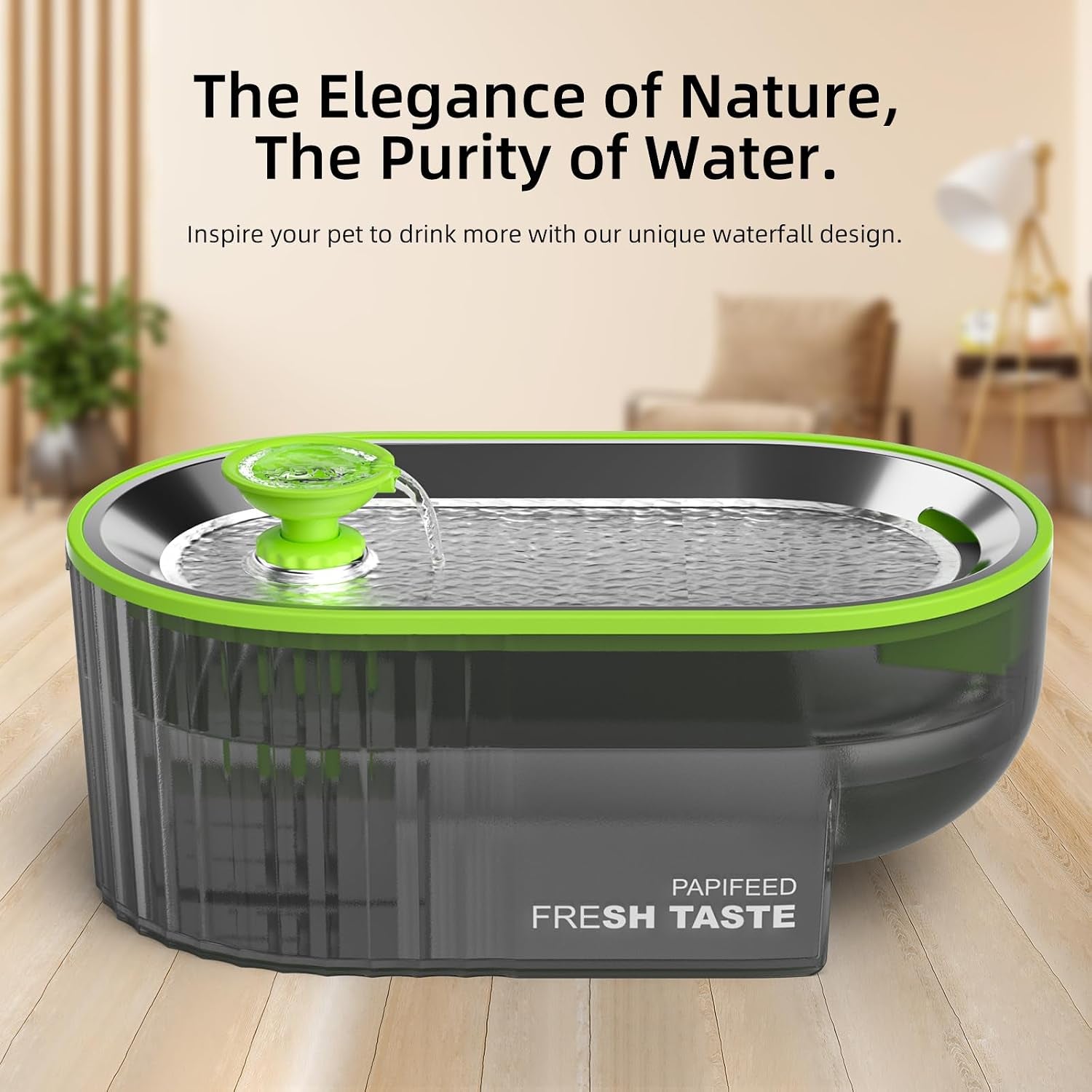 papifeed-cat-water-fountain-stainless-steel-with-a-silicone-mat-84oz-2-5l-automatic-pet-water-fountain-with-led-water-level-window-quiet-low-power-cat-water-bowl-cat-water-dispenser-green