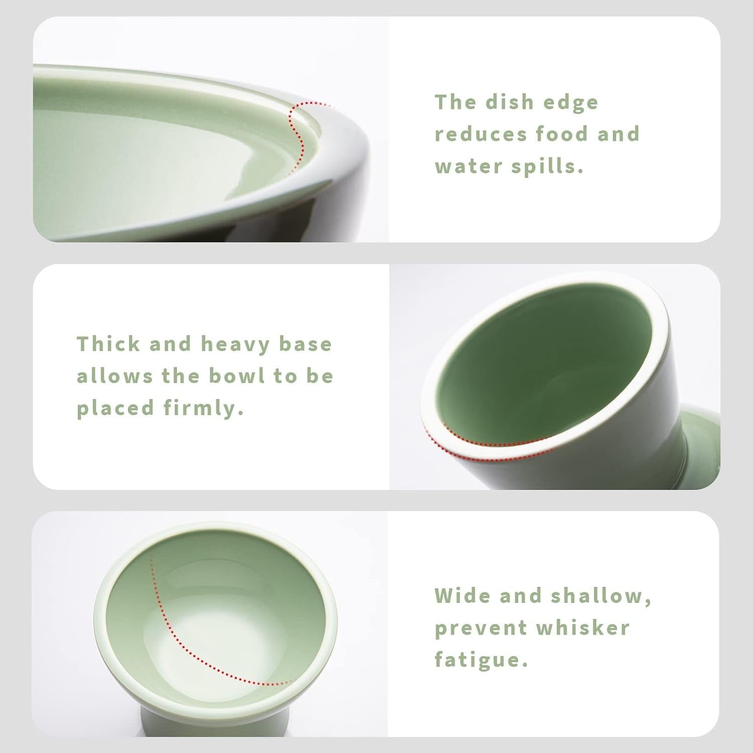 ceefu-2-pack-elevated-ceramic-cat-bowls-extra-wide-for-food-water-anti-vomiting-whisker-friendly-shallow-food-dish-and-deep-water-bowl-lead-cadmium-free-raised-height-for-cats-sage-green