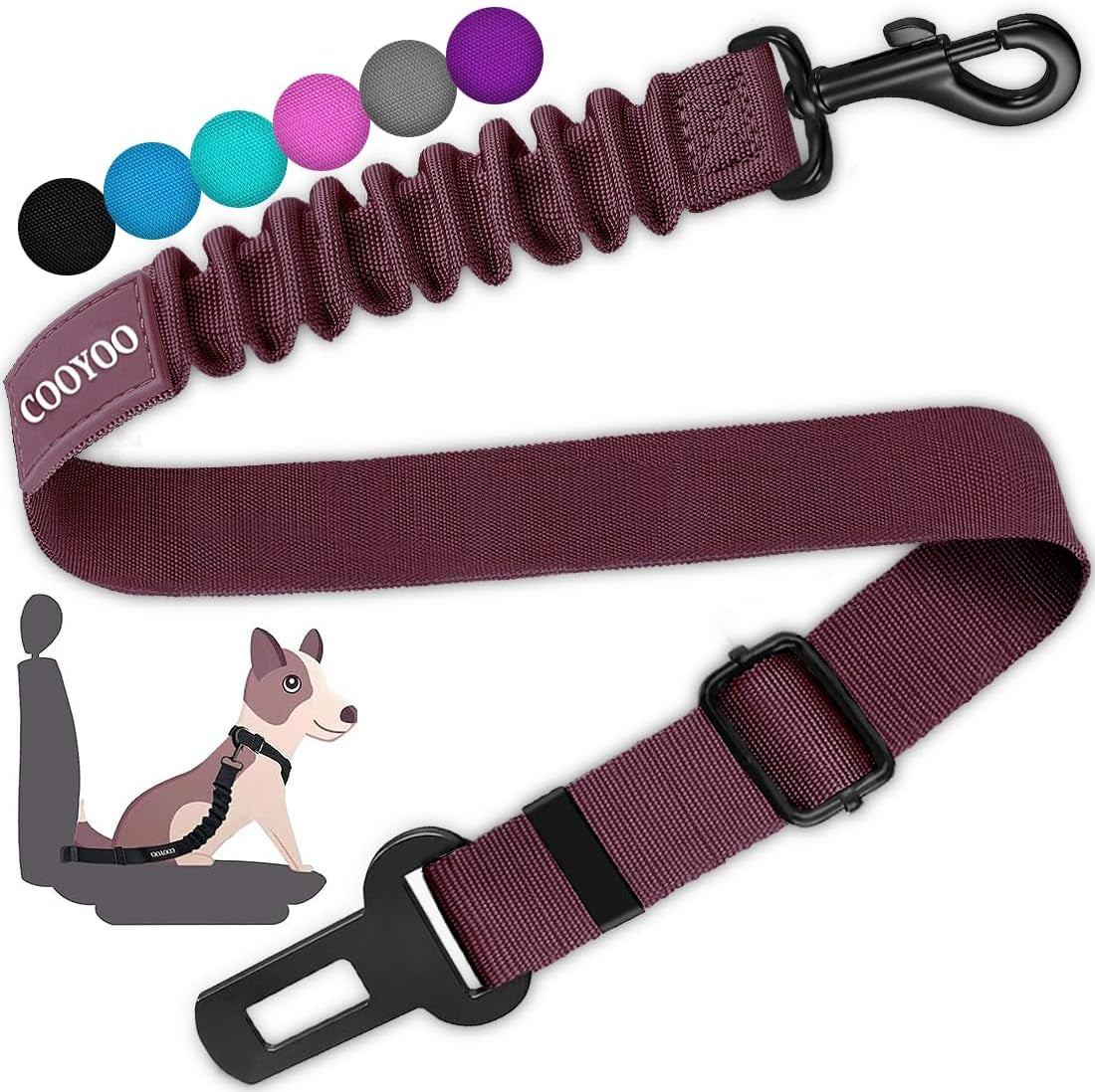 cooyoo-dog-seat-belt-durability-retractable-dog-car-harness-adjustable-dog-seat-belt-for-vehicle-nylon-pet-safety-seat-belts-heavy-duty-elastic-1-pack-black