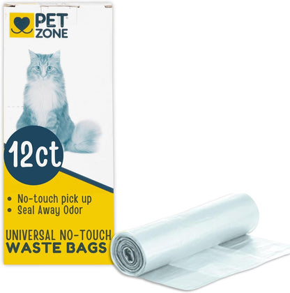 Pet Zone Universal No-Touch Cat Litter & Waste Bags, 12 Pack, Easy Cleanup | Hygienic Disposal without Direct Contact, Fits Most Boxes and Pans, Mess Free Daily Routine, Simple Tie, Lift and Toss Design1