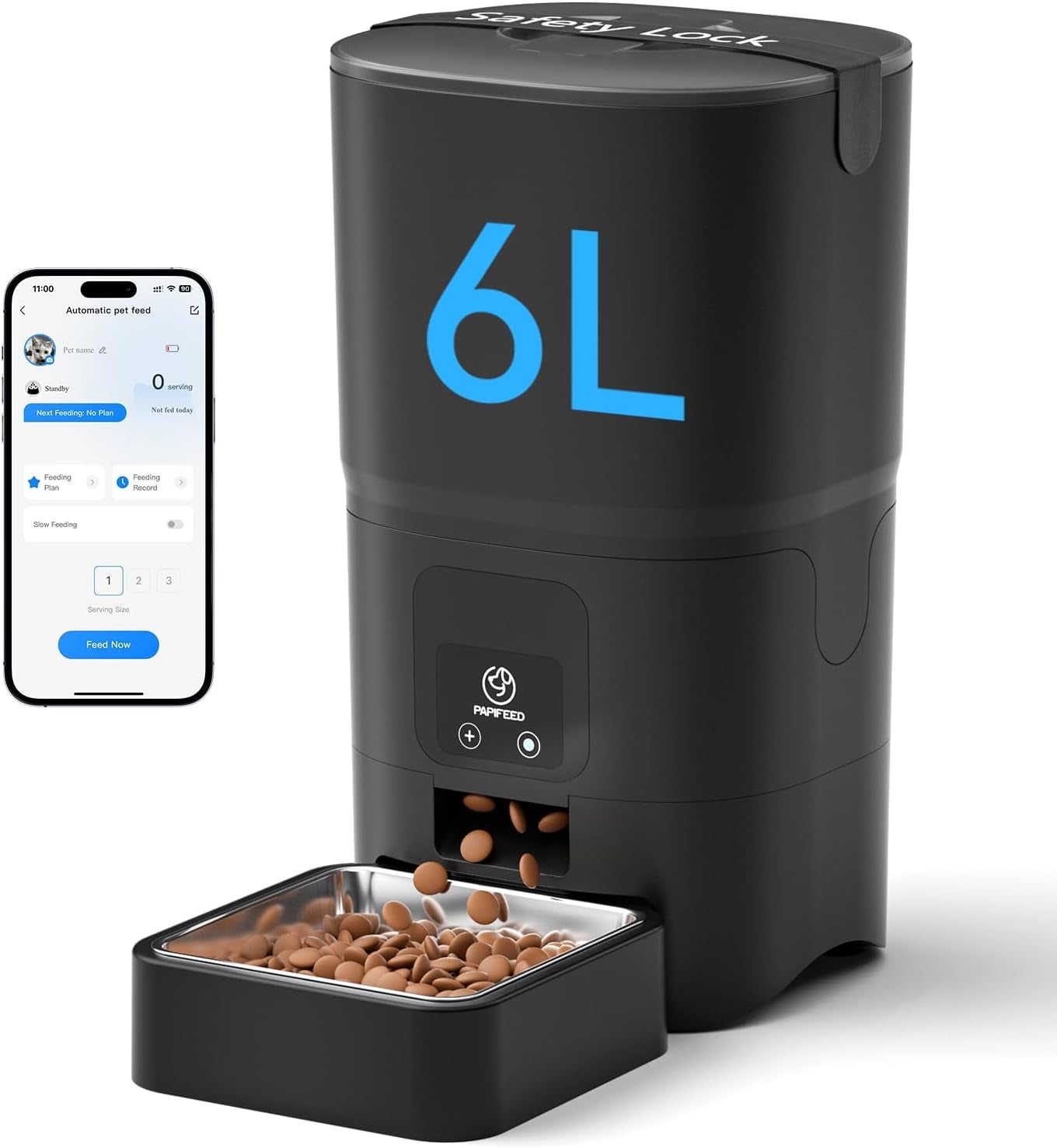 papifeed-automatic-cat-feeder-with-app-2-4g-wifi-cat-food-dispenser-6l-timed-cat-feeder-for-dry-food-10-meals-day-12-portions-meal-dual-power-supply-smart-pet-feeder-for-small-dog-black