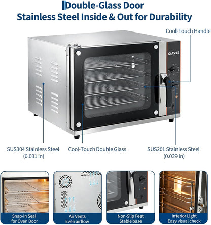 Commercial Convection Oven Countertop, 68L/60Qt, 1750W Toaster, 4-Tier Electric Oven W/Front Glass Door, Trays Wire Racks Clip Gloves, 120V5