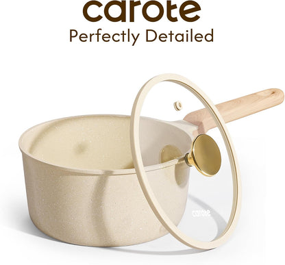 Ceramic Nonstick 1.5Qt & 2.5Qt Sauce Pan Sets with Lid | Kitchen Non Toxic Cookware Set with Stay-Cool Handle, All Stovetops Compatible, PFOA Free, Easy to Clean3