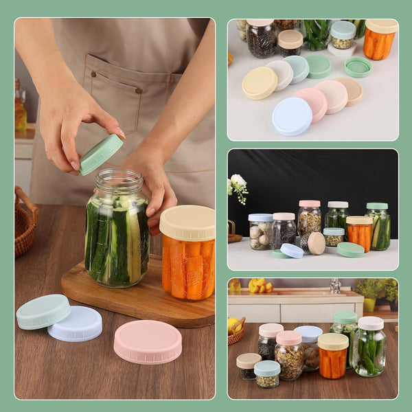 8 Pack Wide Mouth Mason Jar Lids for Ball, Kerr Jars and More, Colored Plastic Reusable Canning Tops with Silicone Rings, Food Grade & Leak-Proof6