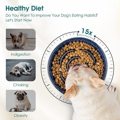 Vancasso Slow Feeder Dog Bowl, 0.6 Cups Ceramic Dog Food Dish for Fast Eaters Small Breed, Puzzle Bowl for Small Dogs and Cats, Blue7