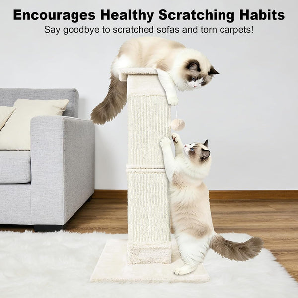 Cat Scratching Post 33 Inch for Indoor Cats, Sisal Cat Scratcher, Vertical Posts with Dangling Ball, High Cat Scratch Post, Cat Tree for Full-Body Stretching, Protect Your Furniture, Beige White4
